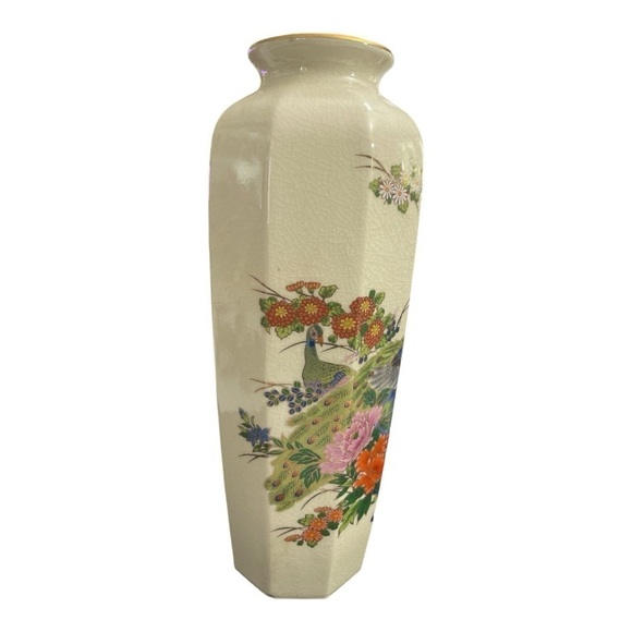 Imperial Peacock Vase Made in Japan 10 3/4" Interpur Japan Floral - Picture 3 of 10